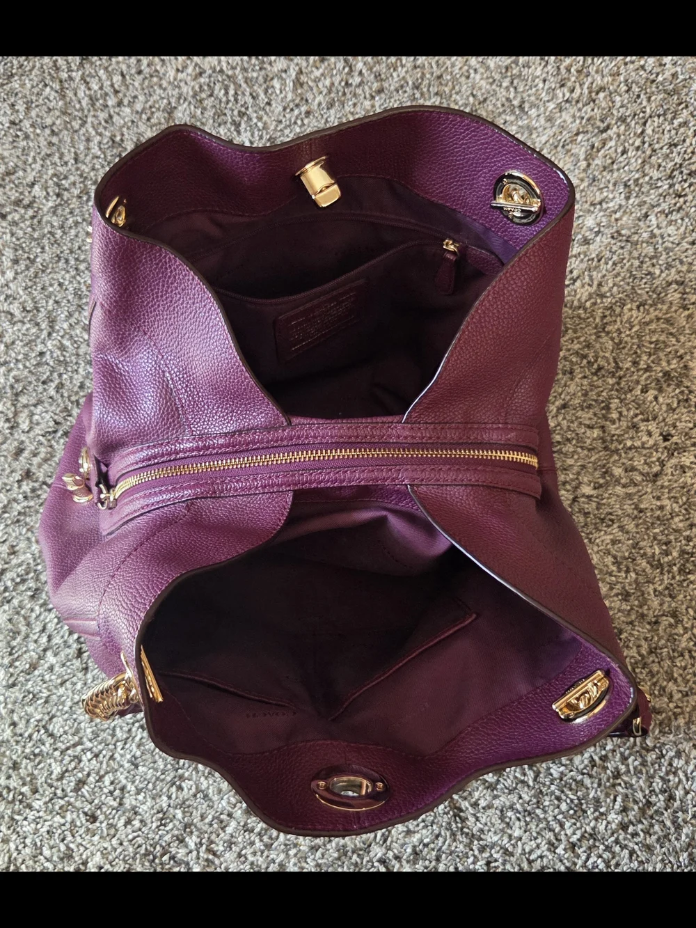 Coach Edie Pebbled Purple Turnlock Chain Bag - Picture 4 of 7